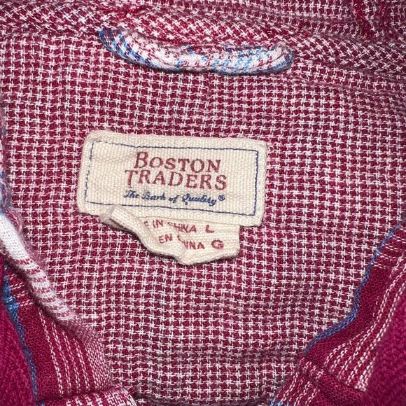 Boston Traders Plaid Hooded Button Shirt Men’s L | Maroon Flannel Casual - Picture 3 of 9